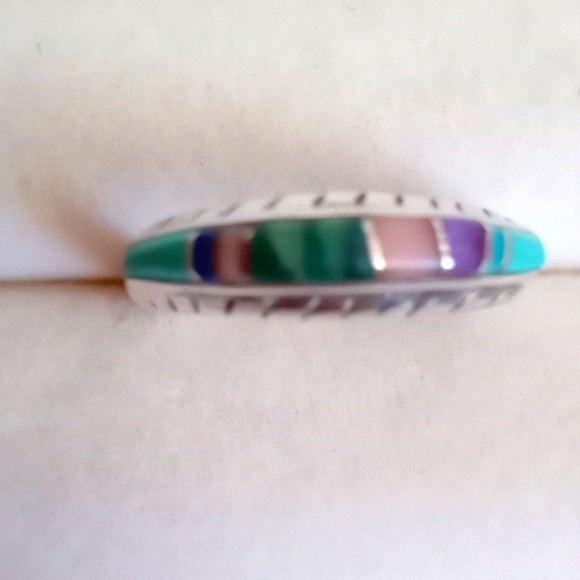 Native American Jewelry - VINTAGE NATIVE AMERICAN MULTI-GEM IN LAY STERLING SILVER RING